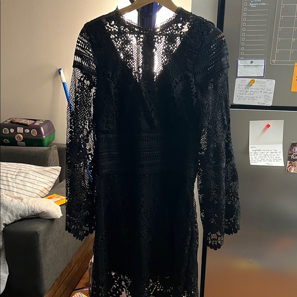 Laundry By Shelli Segal Black Lace Long Sleeve Dress